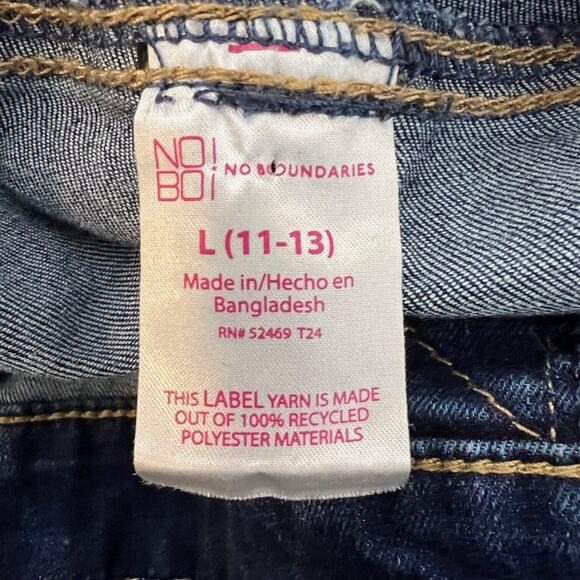 No Boundaries Juniors Denim Shortalls Large Dark Wash Bib Shorts Overalls Jorts - Picture 5 of 7